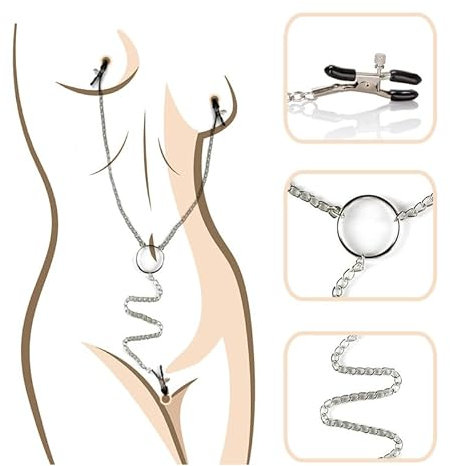 BARMI Nipple Clamps with Chain Necklace, Adjustable Nipple Clips for Women Non Piercing, Nipple Play Nipple Chain Nipple Clamps Non Piercing Set