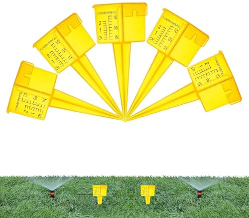 Rain Gauges - Rain Gauge Outdoor - Lawn Water Meter | Translucent Portable Sprinkler Meter, 5 Pack Reusable Rain Gauges with Stake, Catch Cups