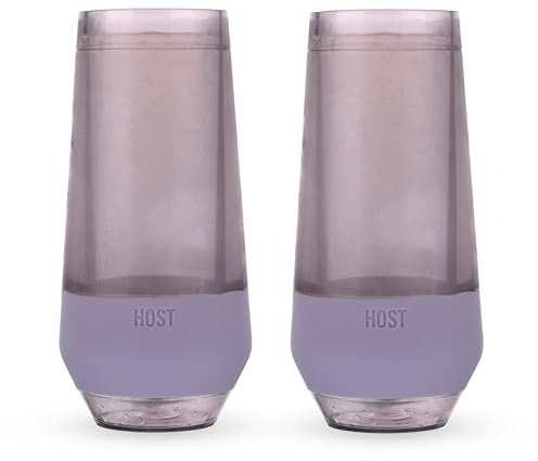 Host Champagne FREEZE Double-Walled Stemless Wine Glass for Sparkling Wine, Glasses Drinking Set Cooling Cups, 9 Oz Plastic Colored Glassware, Deep Lilac Purple Set of 2