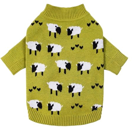 Fitwarm Funny Sheep Dog Sweater, Thermal Winter Clothes for Small Dogs, Boy, Girl - Dog Holiday Pullover Jumper, Pet Outfit - Black, Green, White, S