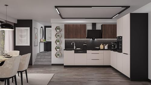 Winkelküche Arona + Monza 280x270 cm Küchenzeile Eckküche Küche Nußbaum Kaschmir