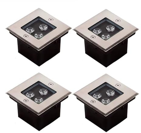 tyfuture Paquete De 4 Cuadradas Lámparas Subterráneas LED Luz Subterránea IP66 Impermeable AC85-265V Exteriores Luz Empotrada En El Suelo para Jardín Camino Piso Cubierta Escalón Landscape Lights(Warm