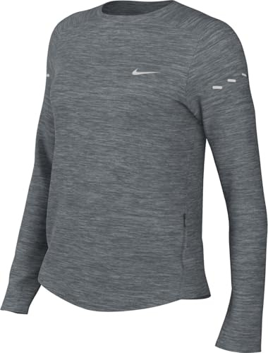 Nike Swift Dri-Fit Uv Long Sleeve Crew Neck Running Top for Women, Smoke Grey/HTR/Reflective Silv, HQ0503-084, XS