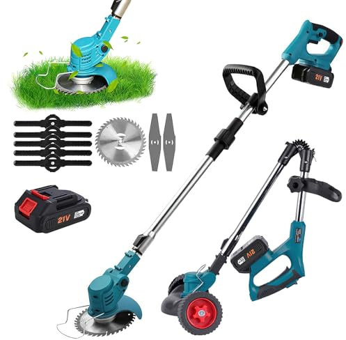 Coupe Bordure sans Fil,Debroussailleuse Electrique sans Fil,Pliable Coupe Bordure avec Batterie et Lame de Rechange Tête Réglable et Poignée Télescopique pour Pelouse Jardin (1 Batterie)