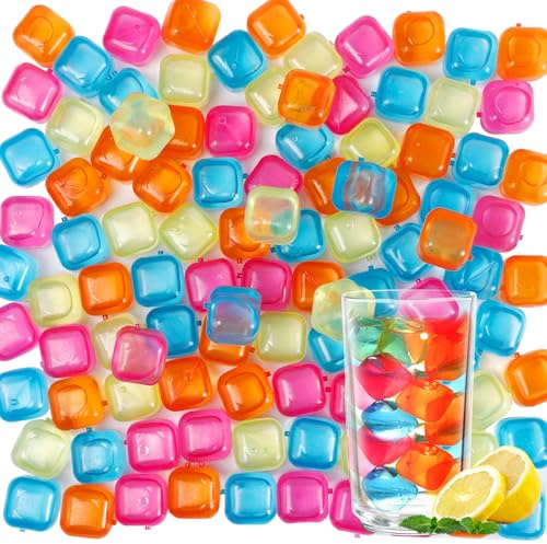 Bgtecho 60 Pack Reusable Ice Cubes, 1 Inch Colorful Plastic Ice Cube, Refreezable Square Plastic Cubes for Drinks, Non Diluting Washable Cube for Whiskey Cocktails Coffee(Multicolor)