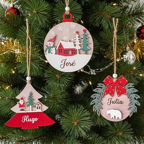 Cristal Plaque - Set De 3 Adornos NAVIDEÑOS Personalizados | Bolas de Navidad con Nombre y Escena Invernal | Decoración para Árbol de Navidad | Regalo Original y Elegante