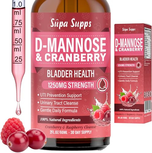 D-Mannose & Cranberry Liquid 60ml UTI Care Urinary Tract Support | Sugar-free vegan formula, liquid alternative to cranberry tablets, supports bladder and urinary tract health, D-Mannose
