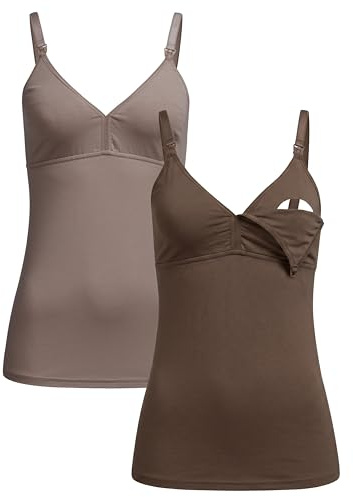 Herzmutter Camiseta Lactancia - Algodón - Top de Lactancia Materna - Ropa Mujeres Lactantes - Bustier Integrado - Set de 1 y 2-5400