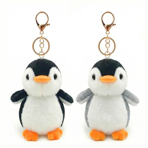 Nivofu 2 Piezas Llavero Peluche Pingüino Dorado, Mini Peluches Pequeños Suaves de Algodón, Juguete Colgante Animales para Mochila Llaves, Regalo Ideal Niños Niñas Fiesta Cumpleaños Navidad