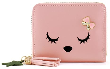ARYIMYDP Porte-Feuille pour Enfants en Cuir PU, Mini Trousse Monétaire avec Pompon et Fermeture à Glissière, Joli Accessoire pour Filles, Garçons, Ados et Femmes Idéal comme Cadeau (Rose)