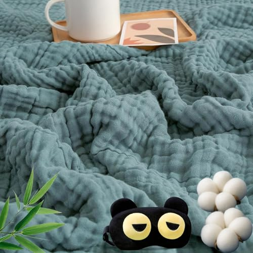 rialgirw Coperta in Mussola, Plaid Premium in Mussola 150 x 200 cm, Coperta 100% Cotone per Adulti, Morbida e Leggera, Ideale per l'Estate, Plaid da Divano, Per Tutte le Stagioni (Blue,130x150cm)