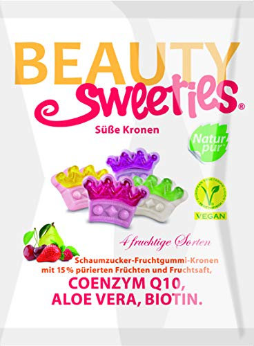 BeautySweeties Süße Kronen 125 g | Fruchtig-süße & vegane Fruchtgummi-Kronen mit 15% Fruchtmus und Fruchtsaft | Mit Coenzym Q1, Aloe Vera und Biotin | 1 x 125 g Beutel