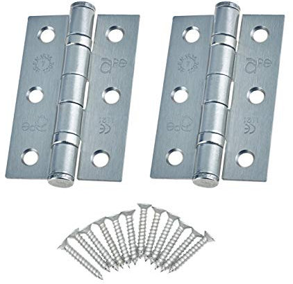 Door Hinges 3 76mm Ball Bearing 1 Pair Pack [2 Hinges & Screws] Satin Chrome