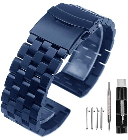 Kai Tian Bracelet Montre Homme 24mm Bleu, Premium Matte 5 series montre, bracelet double verrouillage en acier inoxydable bracelet en métal de remplacement femmes hommes