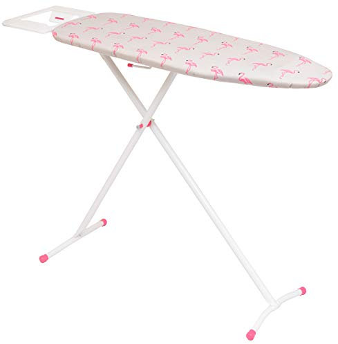 Mabel Home T-Leg Adjustable Height Ironing Board with Grey and Flamingo Cotton Cover + Extra cover