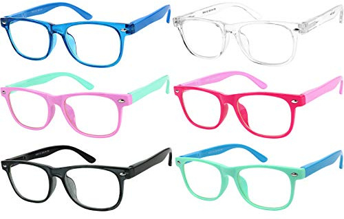 Yogo Vision Blue Light Glasses for Kids Anti Eyestrain UV protection, Computer Gaming TV Phone Kids Blue light Glasses For Boys Girls 6 Pack