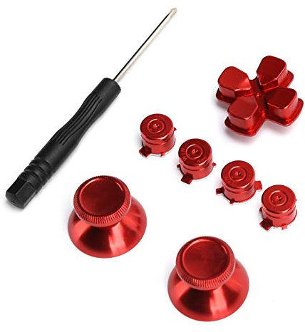 Kafuty-1 Tumstift analog greppknapp, metallknapp häftstift simulerar grepp för spelkontroll joystick ersättning, 7 spelplatteknappar, skruvmejsel (röd)