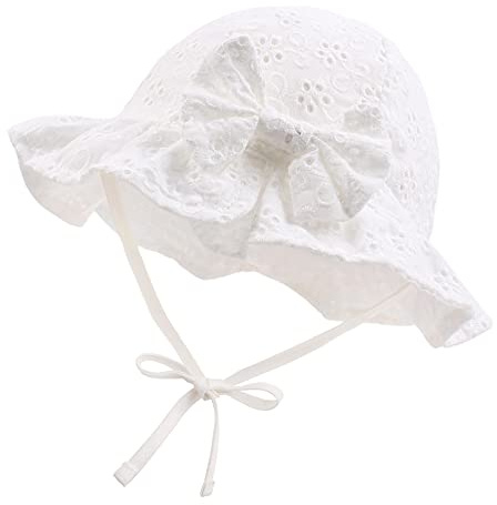 XIAOHAWANG - Gorro de Encaje para bebé o niña, algodón, Gorro de Sol, diseño de Nudo(Blanco,3-6 Meses)
