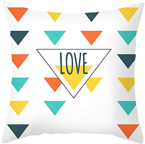 Lieson Housse de Coussin 50x50, Coussins Decoratifs pour Canapes Jaune Orange Vert Coussin Decoration Motif Geometrique Triangulaire Love, Polyester