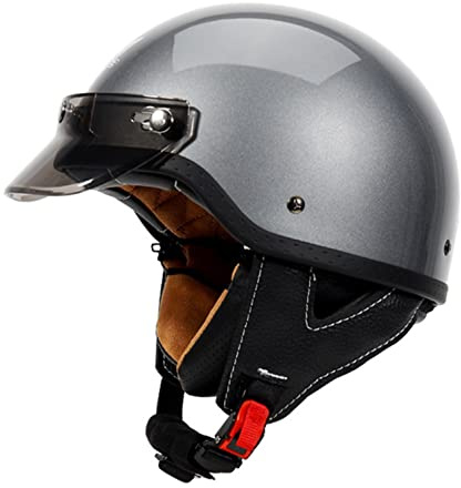 Halbschalenhelm,Halbhelme Motorradhelm mit ECE Genehmigt Brain-Cap, Motorrad Half Helm, Halbschale Roller-Helm Scooter-Helm Jet-Helm Retro für Erwachsene Herren Damen C,L