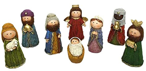 TIENDA EURASIA - Portal de Belen de Navidad Completo con 8 Figuritas, Que Incluye a Jesús, María, José, los Tres Reyes Magos, Angel y Pastor, Tamaño aproximado 12 cm