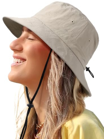 Water-Resistant Bucket Hat for Women Men Rain Hat UPF 50+ Boonie Sun Hat Foldable Summer Floppy Fishing Safari Hats Beige
