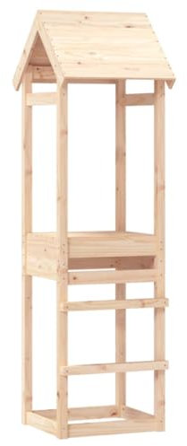 vidaXL Solid Pine Wood Play Tower - Outdoor Playhouse Climbing Frame with Roof, Adaptable for Slides/Swings 53x46.5x194 cm
