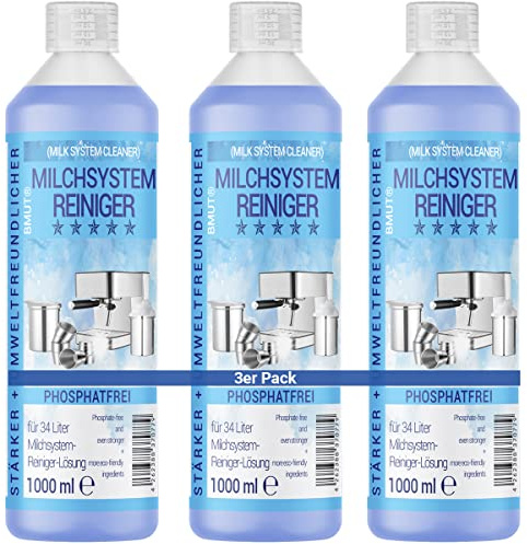 3 x 1 000 ml mjölksystemrengöring koncentrat för helautomatisk kaffemaskin, mjölkskummare, mjölkskumrengöring, mjölkrengöring, universell för alla tillverkare