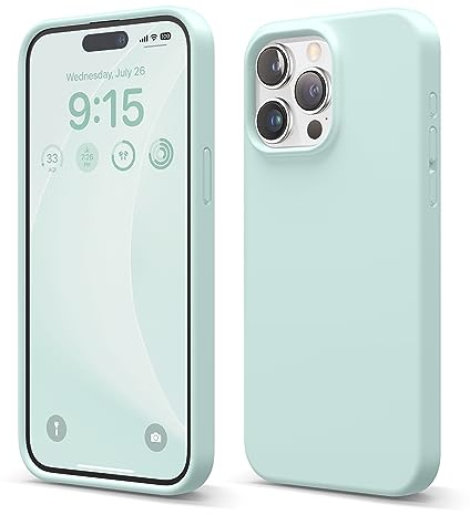 elago Liquid Silicone Case Compatible with iPhone 15 Pro Max Case, Premium Silicone, Full Body Protective Cover [4 Layer Shockproof Structure], Anti-Scratch Soft Microfiber Lining (Mint)