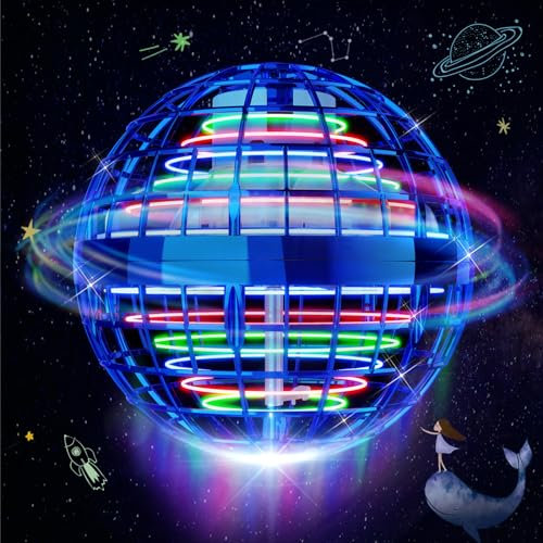 TOMZON Hoverball Fliegender Ball, Magic Spinner Flugball mit LED Lichter, Mini Drohne, Flying Ball, Fliegendes Spielzeug, Boomerang Schwebender Ball, Geschenk für Kinder Jungen Mädchen, Blau
