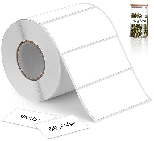 ilauke 1000 Stück Selbstklebende Etiketten, 100 mm x 50 mm Multifunktionales Etiketten Selbstklebend Etikett für Haushalt, Büro, Küche und Marmelade, Weiß