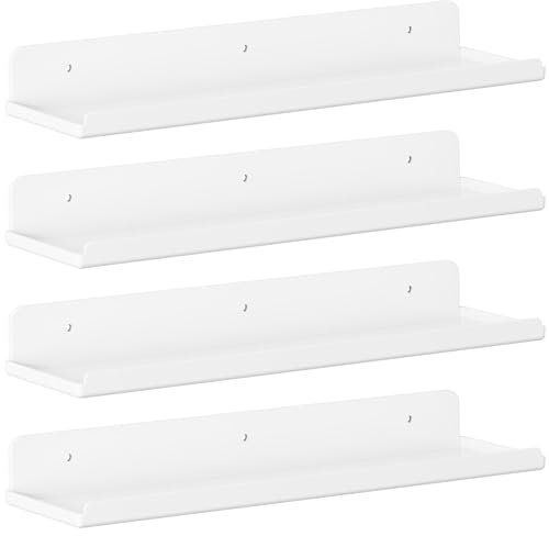 Lifewit Floating Shelves for Wall, 4 Pack White Plastic Shelf 38.1cm Room Decor for Bookcase/Vinyl Record Display/Photo/Picture in Bedroom, Living Room, Bathroom, Kitchen Storage and Organization