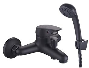 INGUZ | Grifo de Ducha Viggo Con Transferencia | 1,5-1.7m Extensible | Manguera y Alcachofa | Soporte de Pared | Monomando | Negro