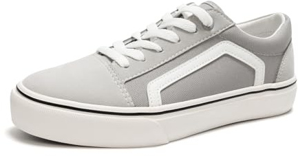 HEVA Zapatos de lona clásicos para mujer Zapatillas cómodas para hombre con cordones Entrenador Zapatos casuales, Gris bajo, 43 EU