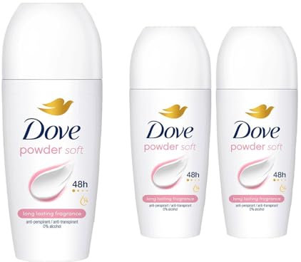 Dove Roll On Powder Antiperspirant up to 48H of Sweat and Odour Protection with Long Lasting Fresh and Clean Fragrance Travel Size Deodorant For Women, 50ml Pack of 3