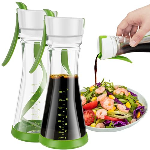 Lot de 2 shakers à vinaigrette avec poignée, mélangeur étanche avec échelle, passe au lave-vaisselle, shaker à vinaigrette facile à verser pour la maison et la cuisine