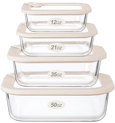 Urban Green Glass Food Storage Containers with Glass Lids, Microwave Safe Food Container Set, Aitight Meal Prep Container Set, LeakProof, 100% Plastic Free, 4 Pack
