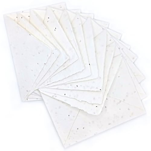 Buste in Carta Piantabile Fatta a Mano, con Bordi irregolari, 13,5x18,5 cm, Confezione da 10, Made in Italy (Con Semi di Lavanda)