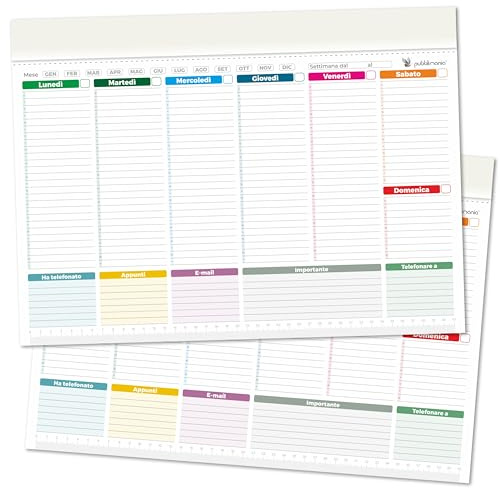 Pubblimania 2 mini planificateurs hebdomadaires de table pour bureau (29,5 x 21 cm) Organiseur Weekly Planner Agenda pour bureau (2 mini planificateurs)