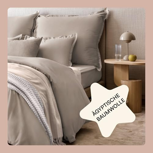 Amqua Mako Satin Bettwäsche 200x220 | Taupe, Bettdeckenbezug inkl. 2er Kissenbezug 80x80 | ägyptische Baumwolle, weiche Einfarb-Bettwäsche