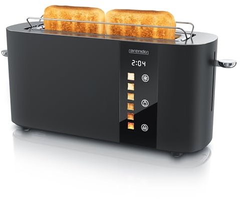 Arendo - Grille-pain 2 Fentes longues 2 Tranches, 1000 W – Affichage couleur des niveaux de brunissage, Écran avec minuterie, Commandes tactiles, Réchauffe-Viennoiseries, Niveaux de brunissage 1 à 6