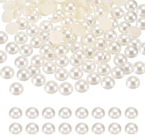QUARKZMAN 600 pcs De Media Perla Para, 8mm Iimitación De Perlas Planas De Plástico Cabujón Abalorios Sueltos Piedras Estrás Para DIY Ropa Tazas Zapatos Decoración Uñas (Beige)