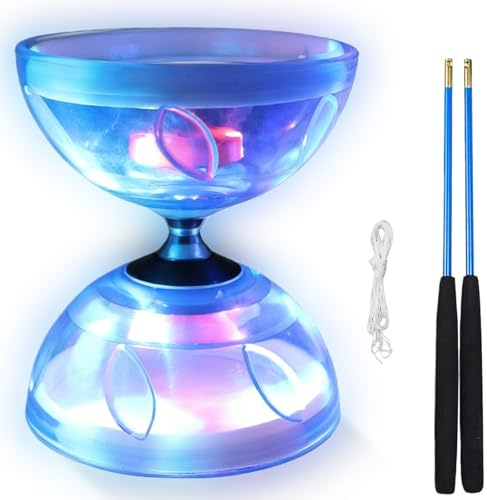Aicharynic DiaBolo LED avec roulement à billes, DiaBolo phosphorescent dans l'obscurité, kit de jonglage pour enfants, adultes, débutants, professionnels, jouet de jonglerie cirque libre