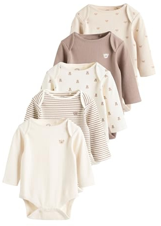 NEXT Bébé Body à manches longues bébé, lot de 5 | Coupe standard, Fermeture boutonnée, 100 % coton