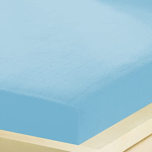 G BETTWARENSHOP – Inkontinenz Spannbettlaken mit Nässeschutz – wasserdicht aus weichem Feinbiber – 2in1 Spannbetttuch & Matratzenschutz 90x190-100x200 cm, hellblau