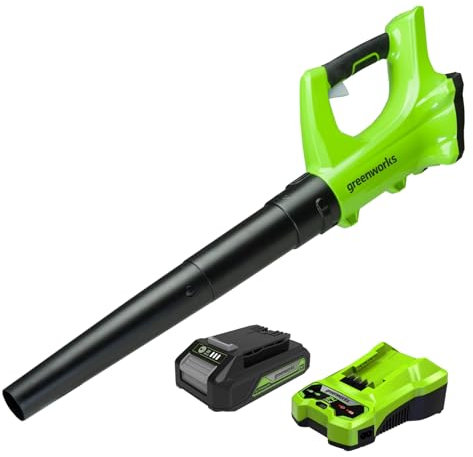 Greenworks G24ABK2 Axial Akku Laubbläser, 156 km/h, 4,27 m³/min, 24V 2Ah Batterie & Ladegerät, 3 Jahre Garantie