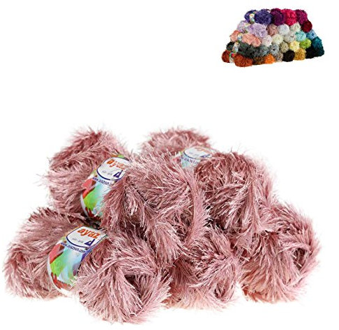 Fransen-Strickgarn Yumos 5 Knäuel je 150m/100g Strickgarn Wolle Strickwolle, Nadelstärke 4-5, Häkelnadel 3, Farbe:1275 altrosa