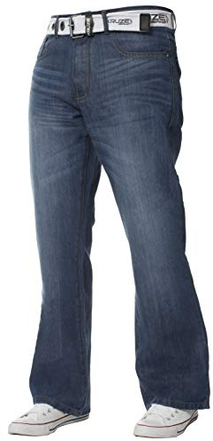 BRAND KRUZE Jeans Bootcut Pantaloni Svasati A Gamba Larga in Denim - Big Tall per Uomo Stonewash Medio 46W / 32L