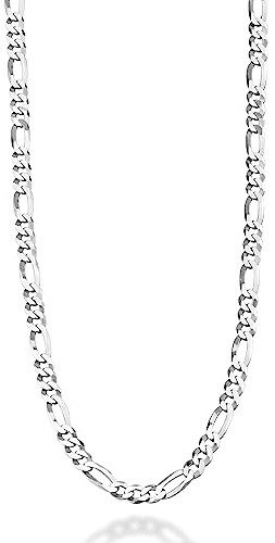 Miabella 925 Sterling Silver Italian 5mm Diamond-Cut Figaro Link Chain Necklace for Women Men, Made in Italy (18 Inches)