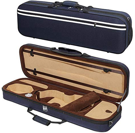 MI&VI NF-5001 Super Lightweight Sturdy Violin Travel Case 4/4 (Full Size) With Reflective Safety Strips | Hygrometer | Adjustable Shoulder Straps | Hard-Shell | High-Density Foam - MIVI Music (Blue)